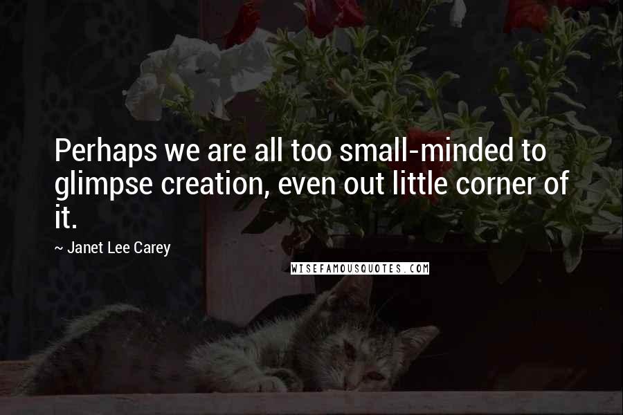 Janet Lee Carey Quotes: Perhaps we are all too small-minded to glimpse creation, even out little corner of it.