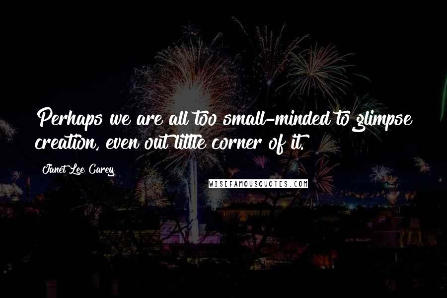 Janet Lee Carey Quotes: Perhaps we are all too small-minded to glimpse creation, even out little corner of it.