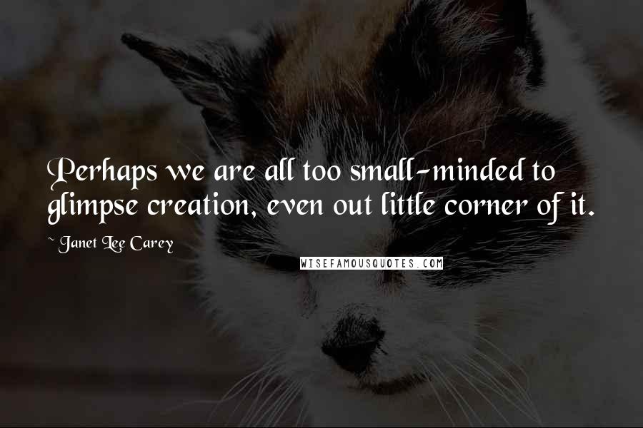 Janet Lee Carey Quotes: Perhaps we are all too small-minded to glimpse creation, even out little corner of it.