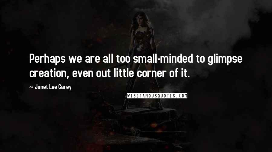 Janet Lee Carey Quotes: Perhaps we are all too small-minded to glimpse creation, even out little corner of it.