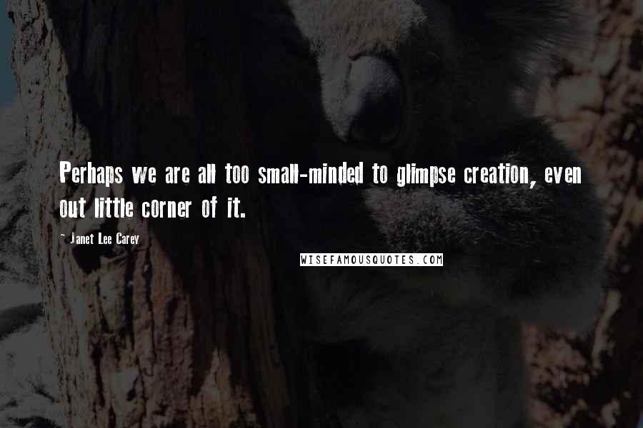 Janet Lee Carey Quotes: Perhaps we are all too small-minded to glimpse creation, even out little corner of it.