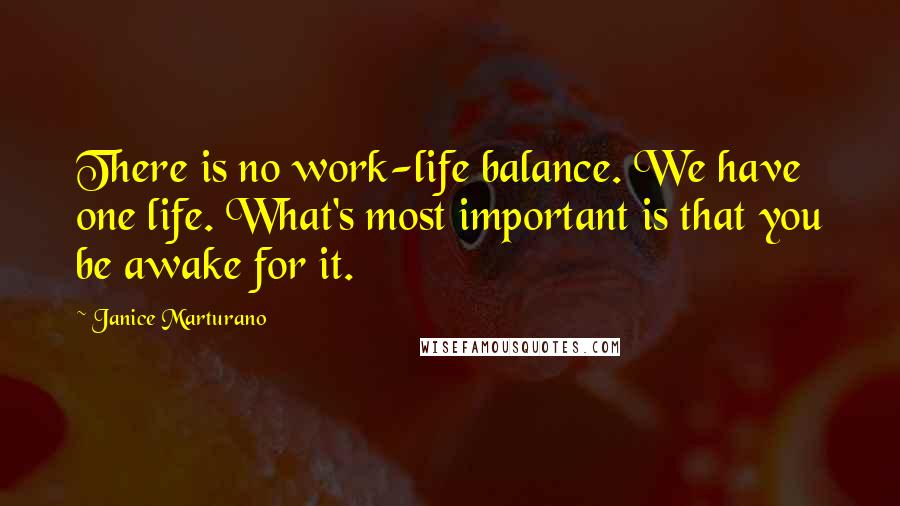 Janice Marturano Quotes: There is no work-life balance. We have one life. What's most important is that you be awake for it.