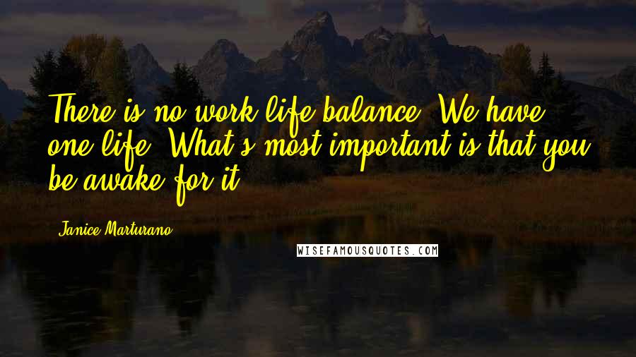 Janice Marturano Quotes: There is no work-life balance. We have one life. What's most important is that you be awake for it.