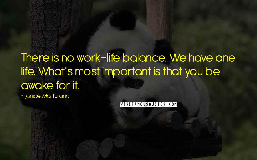 Janice Marturano Quotes: There is no work-life balance. We have one life. What's most important is that you be awake for it.