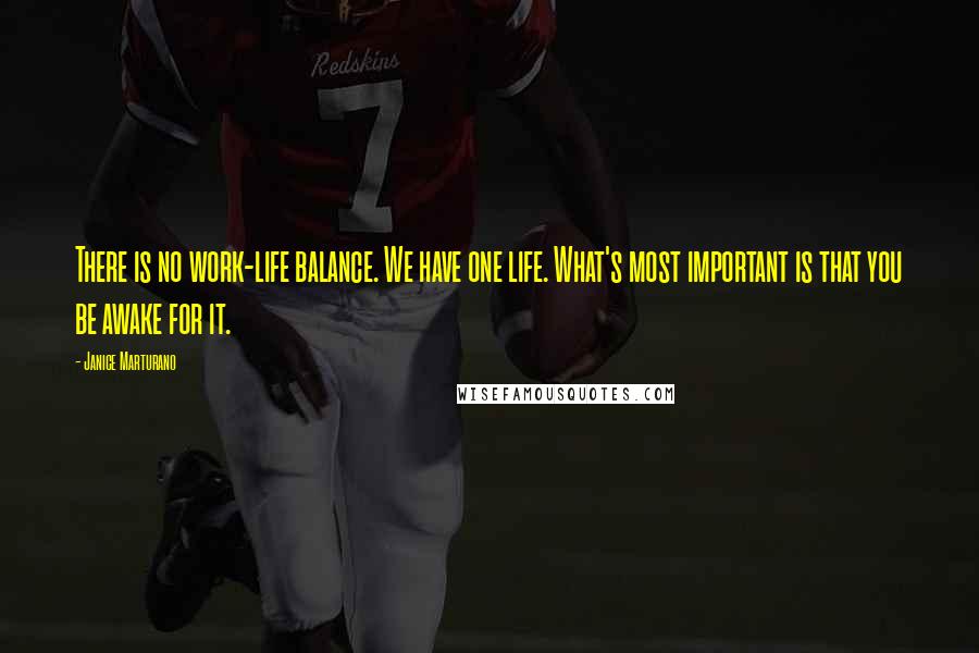 Janice Marturano Quotes: There is no work-life balance. We have one life. What's most important is that you be awake for it.