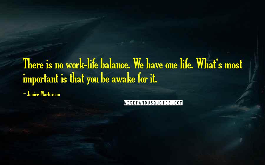 Janice Marturano Quotes: There is no work-life balance. We have one life. What's most important is that you be awake for it.