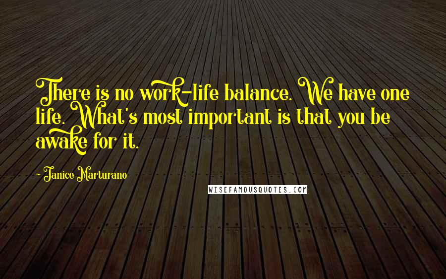 Janice Marturano Quotes: There is no work-life balance. We have one life. What's most important is that you be awake for it.