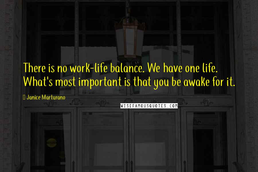 Janice Marturano Quotes: There is no work-life balance. We have one life. What's most important is that you be awake for it.