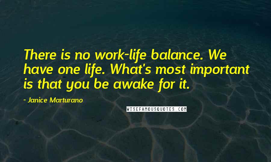 Janice Marturano Quotes: There is no work-life balance. We have one life. What's most important is that you be awake for it.