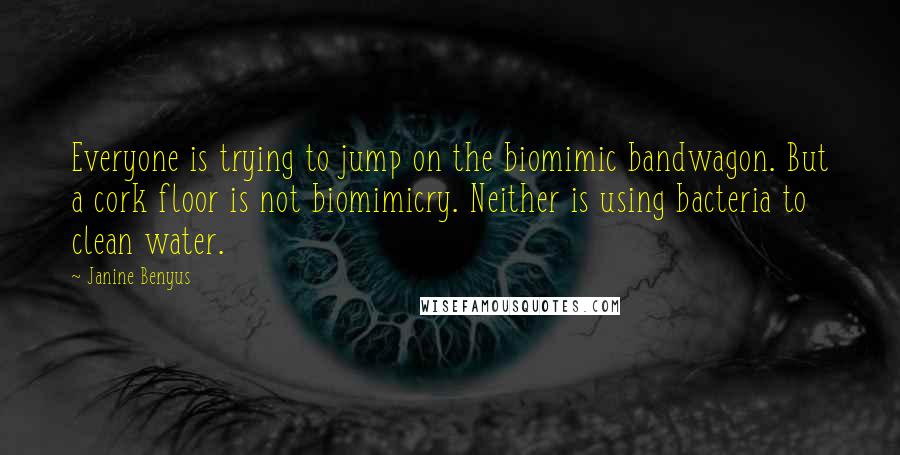 Janine Benyus Quotes: Everyone is trying to jump on the biomimic bandwagon. But a cork floor is not biomimicry. Neither is using bacteria to clean water.