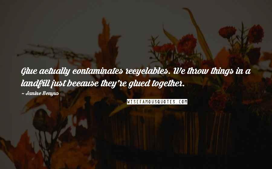 Janine Benyus Quotes: Glue actually contaminates recyclables. We throw things in a landfill just because they're glued together.