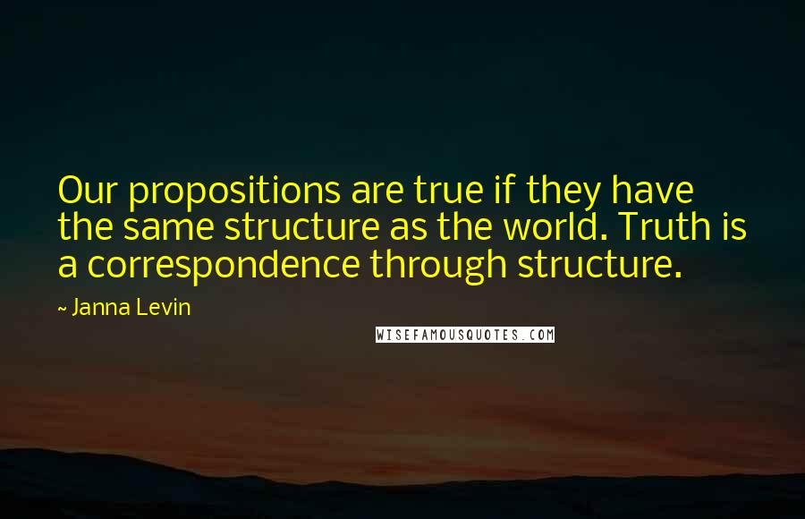 Janna Levin Quotes: Our propositions are true if they have the same structure as the world. Truth is a correspondence through structure.