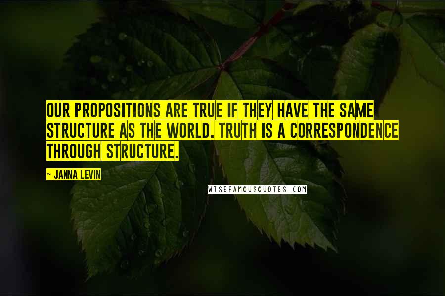 Janna Levin Quotes: Our propositions are true if they have the same structure as the world. Truth is a correspondence through structure.