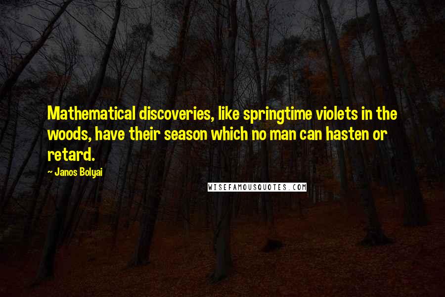 Janos Bolyai Quotes: Mathematical discoveries, like springtime violets in the woods, have their season which no man can hasten or retard.