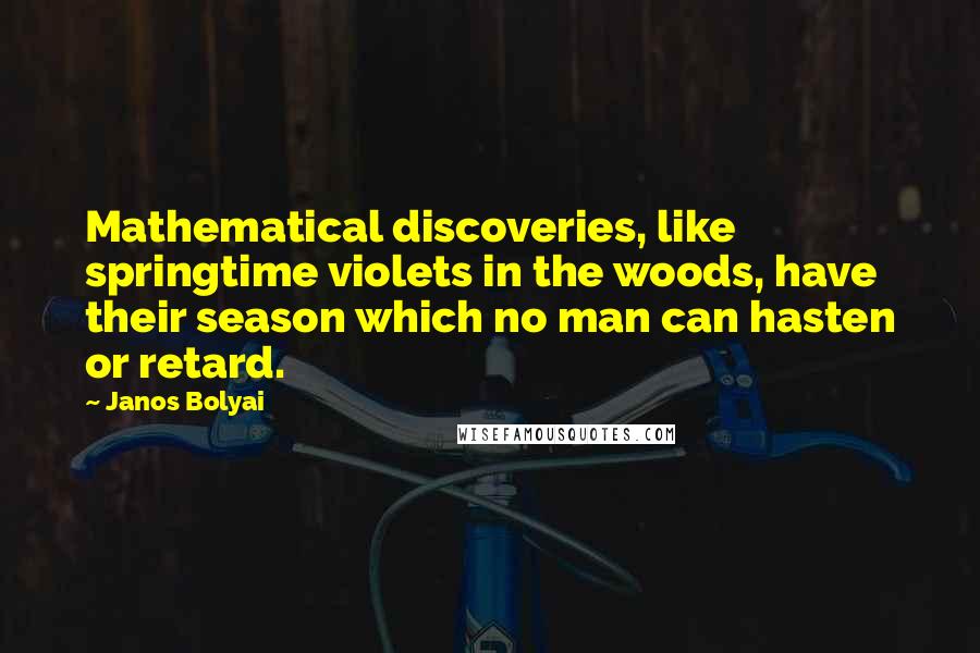 Janos Bolyai Quotes: Mathematical discoveries, like springtime violets in the woods, have their season which no man can hasten or retard.