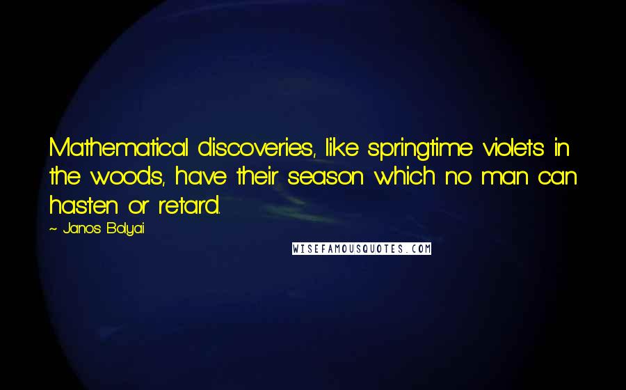 Janos Bolyai Quotes: Mathematical discoveries, like springtime violets in the woods, have their season which no man can hasten or retard.