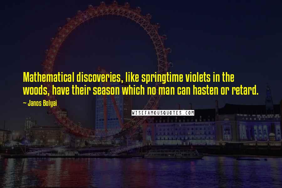 Janos Bolyai Quotes: Mathematical discoveries, like springtime violets in the woods, have their season which no man can hasten or retard.