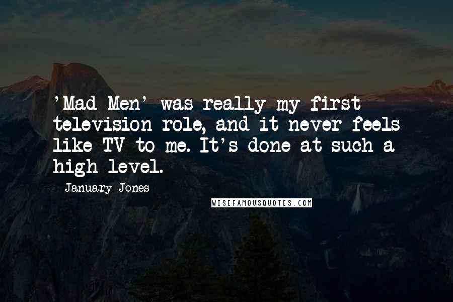 January Jones Quotes: 'Mad Men' was really my first television role, and it never feels like TV to me. It's done at such a high level.