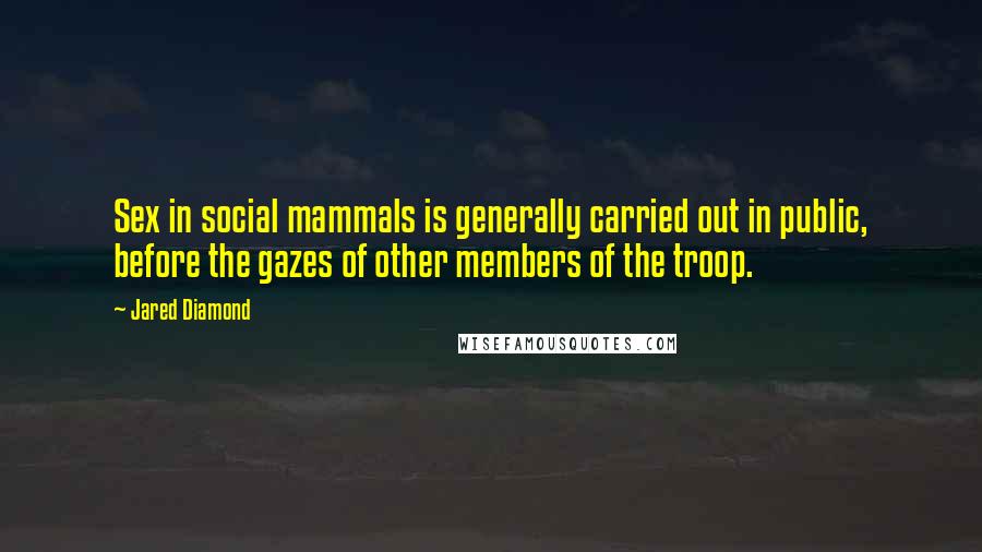 Jared Diamond Quotes: Sex in social mammals is generally carried out in public, before the gazes of other members of the troop.