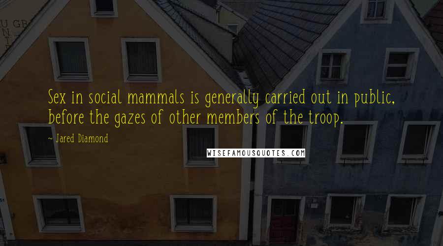 Jared Diamond Quotes: Sex in social mammals is generally carried out in public, before the gazes of other members of the troop.