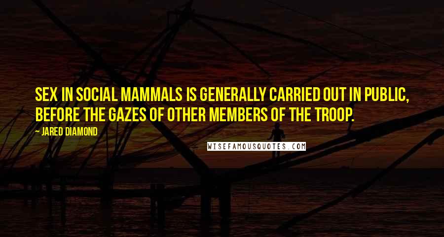 Jared Diamond Quotes: Sex in social mammals is generally carried out in public, before the gazes of other members of the troop.