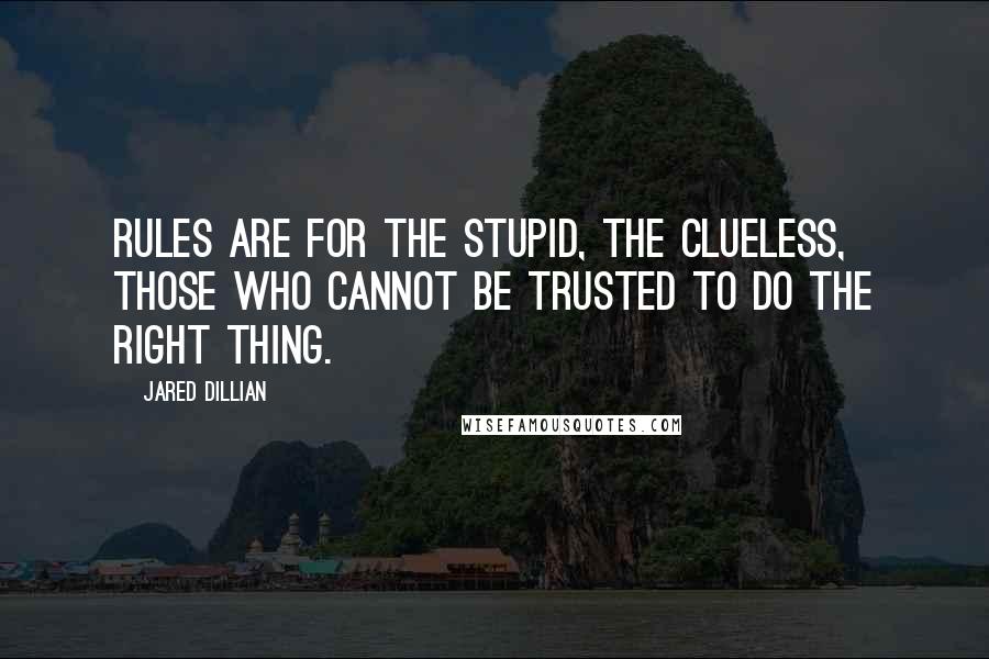 Jared Dillian Quotes: Rules are for the stupid, the clueless, those who cannot be trusted to do the right thing.