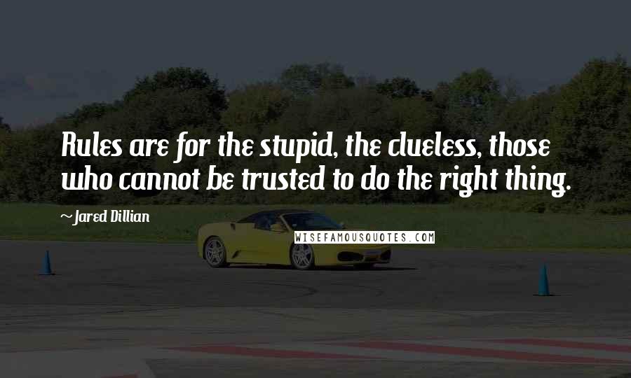 Jared Dillian Quotes: Rules are for the stupid, the clueless, those who cannot be trusted to do the right thing.