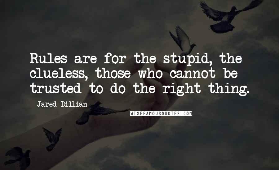 Jared Dillian Quotes: Rules are for the stupid, the clueless, those who cannot be trusted to do the right thing.