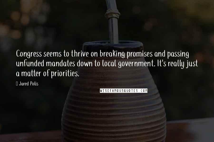 Jared Polis Quotes: Congress seems to thrive on breaking promises and passing unfunded mandates down to local government. It's really just a matter of priorities.