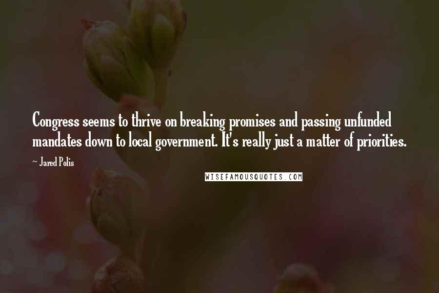 Jared Polis Quotes: Congress seems to thrive on breaking promises and passing unfunded mandates down to local government. It's really just a matter of priorities.