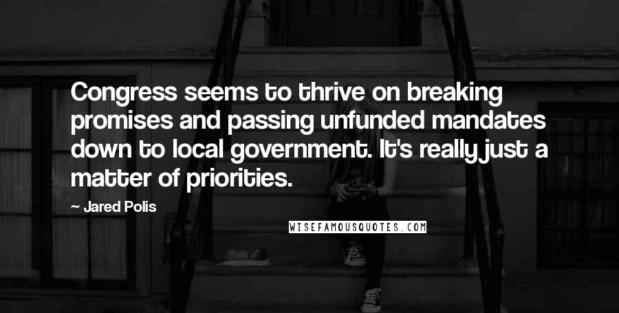 Jared Polis Quotes: Congress seems to thrive on breaking promises and passing unfunded mandates down to local government. It's really just a matter of priorities.