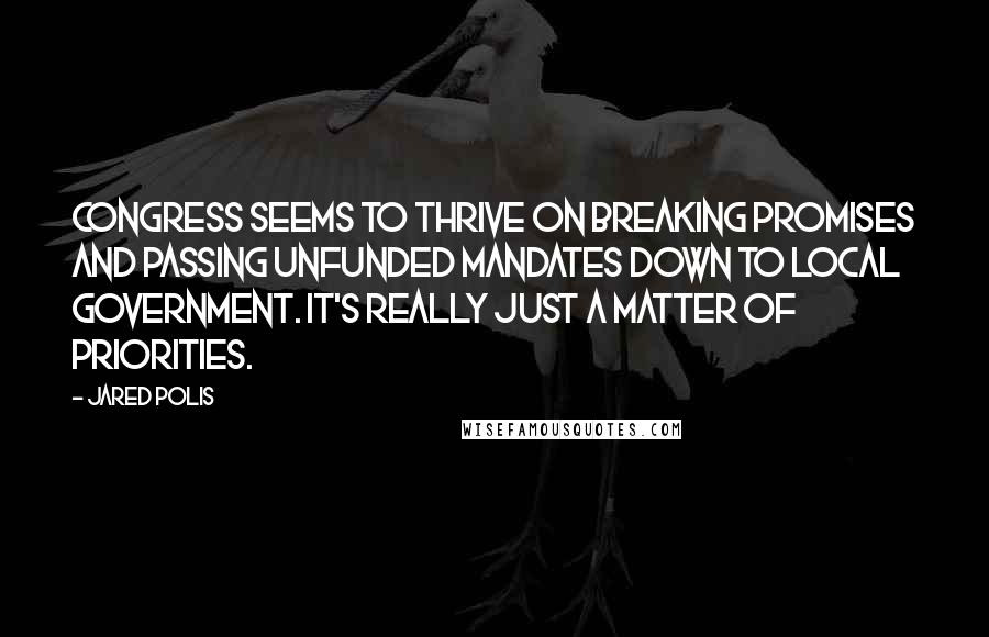 Jared Polis Quotes: Congress seems to thrive on breaking promises and passing unfunded mandates down to local government. It's really just a matter of priorities.