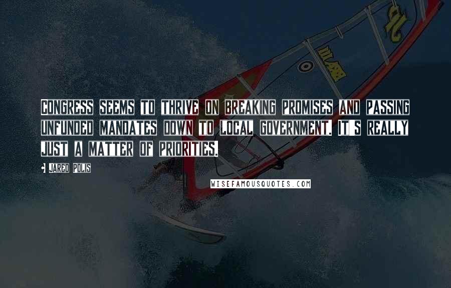 Jared Polis Quotes: Congress seems to thrive on breaking promises and passing unfunded mandates down to local government. It's really just a matter of priorities.