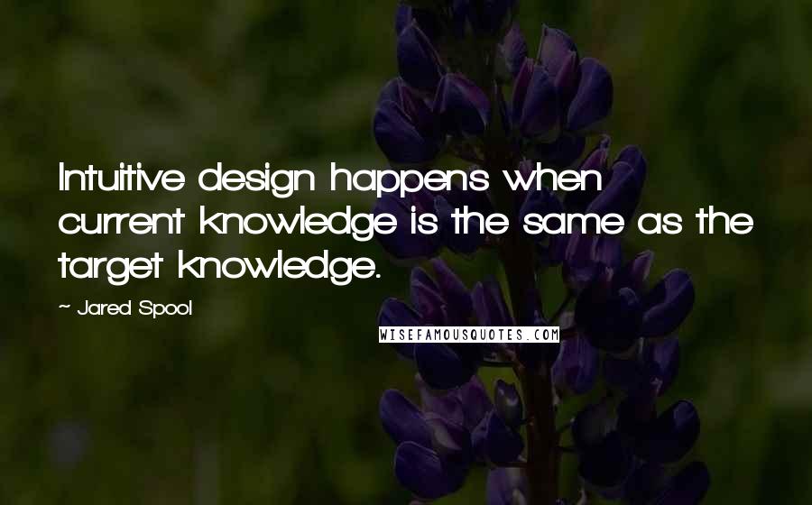 Jared Spool Quotes: Intuitive design happens when current knowledge is the same as the target knowledge.