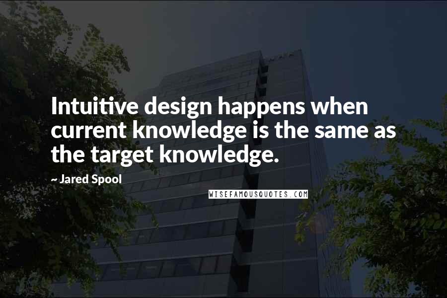 Jared Spool Quotes: Intuitive design happens when current knowledge is the same as the target knowledge.