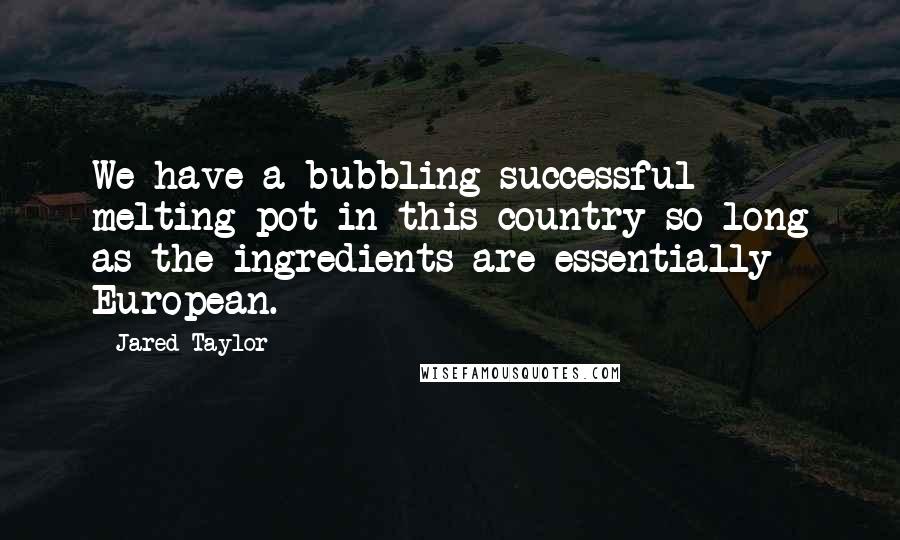 Jared Taylor Quotes: We have a bubbling successful melting pot in this country so long as the ingredients are essentially European.