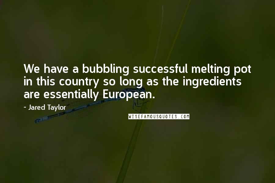 Jared Taylor Quotes: We have a bubbling successful melting pot in this country so long as the ingredients are essentially European.