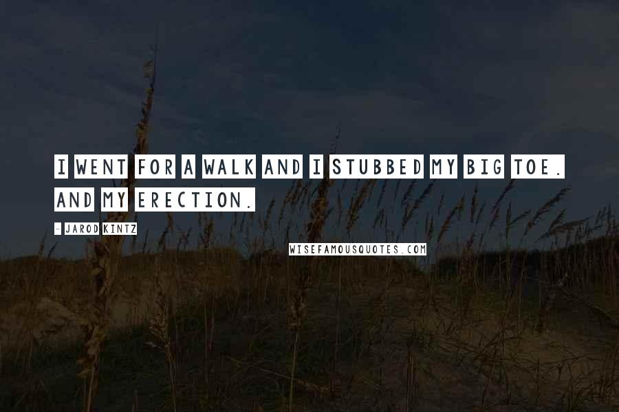 Jarod Kintz Quotes: I went for a walk and I stubbed my big toe. And my erection.