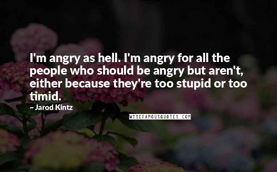 Jarod Kintz Quotes: I'm angry as hell. I'm angry for all the people who should be angry but aren't, either because they're too stupid or too timid.