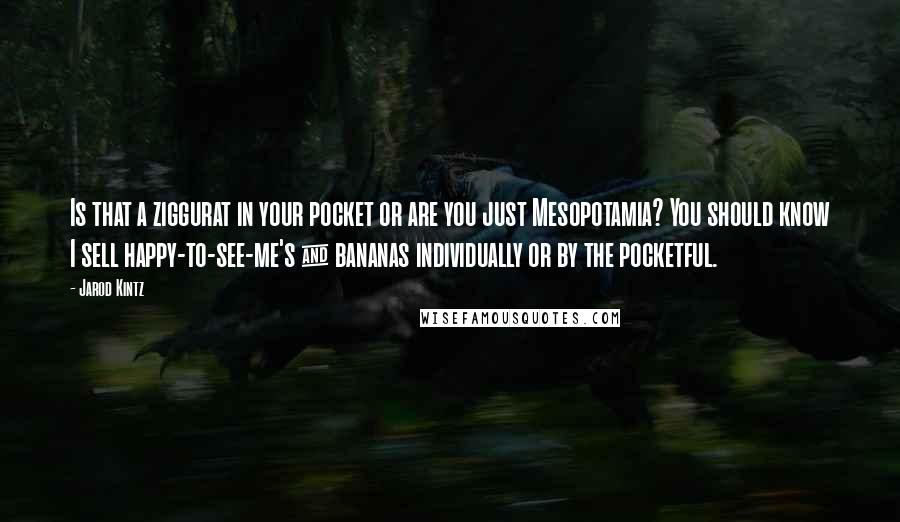 Jarod Kintz Quotes: Is that a ziggurat in your pocket or are you just Mesopotamia? You should know I sell happy-to-see-me's & bananas individually or by the pocketful.