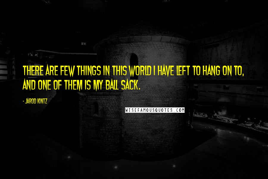 Jarod Kintz Quotes: There are few things in this world I have left to hang on to, and one of them is my ball sack.