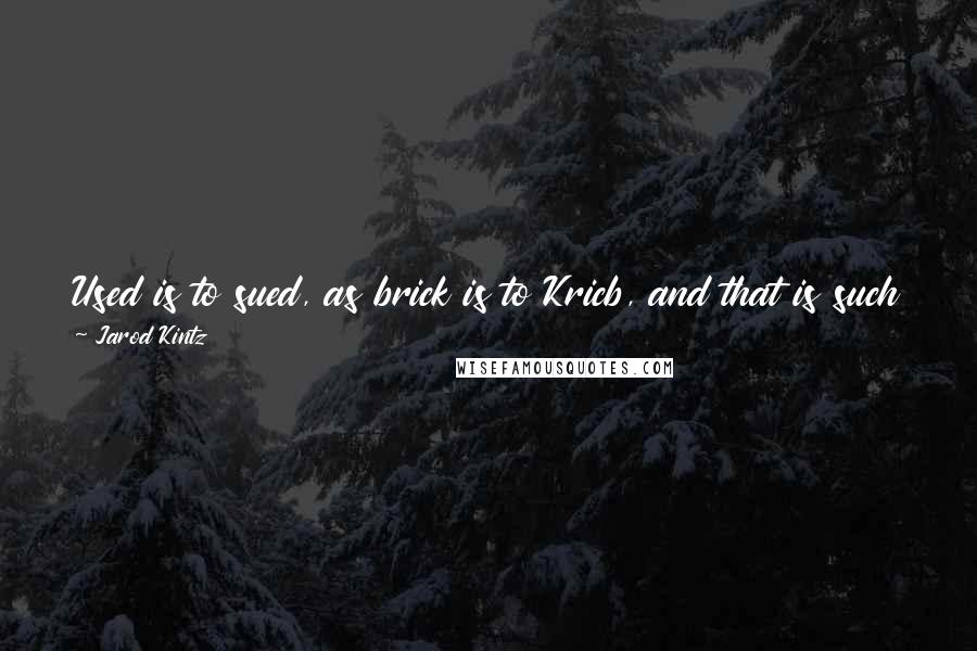 Jarod Kintz Quotes: Used is to sued, as brick is to Kricb, and that is such a profound observation on my part that I'm afraid I don't fully grasp it at the moment.
