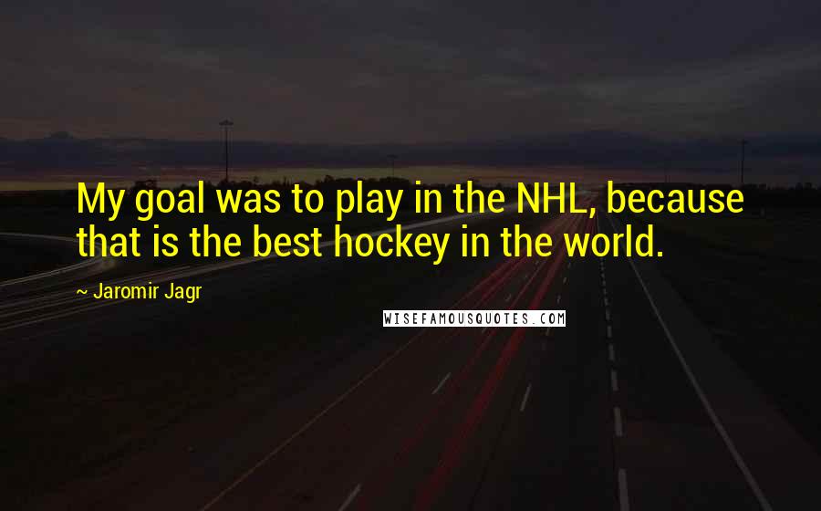 Jaromir Jagr Quotes: My goal was to play in the NHL, because that is the best hockey in the world.