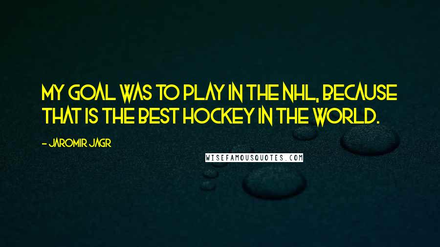 Jaromir Jagr Quotes: My goal was to play in the NHL, because that is the best hockey in the world.