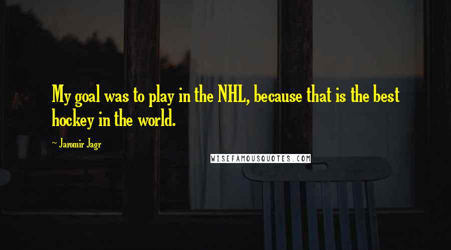 Jaromir Jagr Quotes: My goal was to play in the NHL, because that is the best hockey in the world.