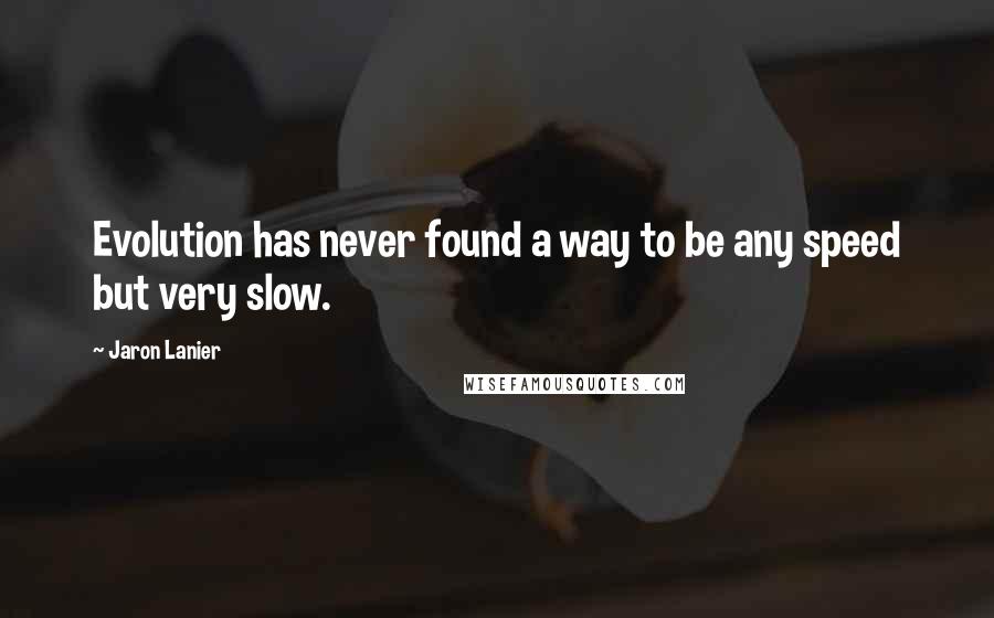 Jaron Lanier Quotes: Evolution has never found a way to be any speed but very slow.