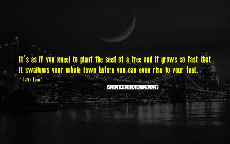 Jaron Lanier Quotes: It's as if you kneel to plant the seed of a tree and it grows so fast that it swallows your whole town before you can even rise to your feet.