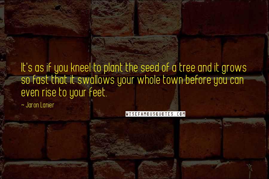 Jaron Lanier Quotes: It's as if you kneel to plant the seed of a tree and it grows so fast that it swallows your whole town before you can even rise to your feet.