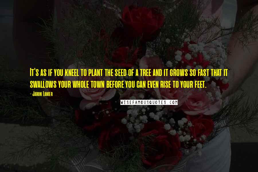 Jaron Lanier Quotes: It's as if you kneel to plant the seed of a tree and it grows so fast that it swallows your whole town before you can even rise to your feet.