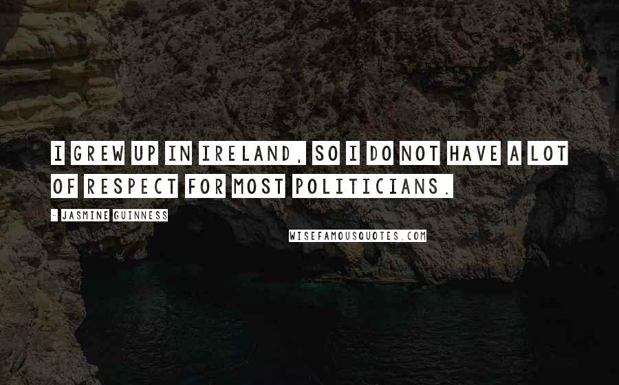 Jasmine Guinness Quotes: I grew up in Ireland, so I do not have a lot of respect for most politicians.